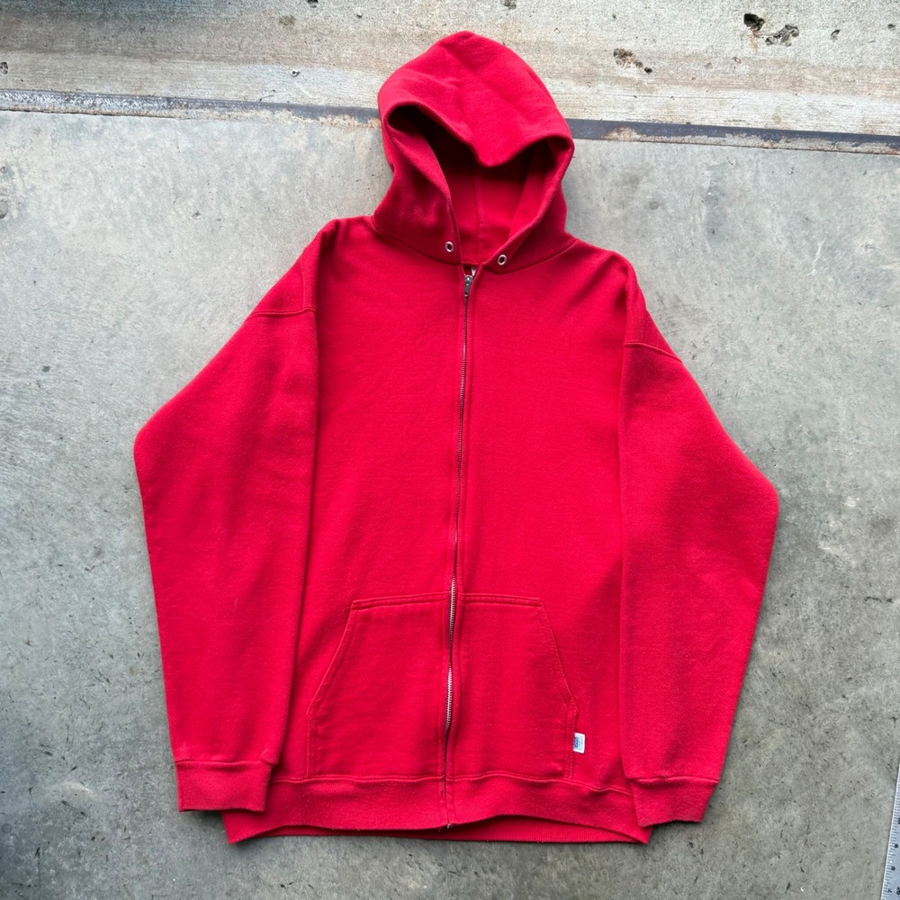 Vintage Discus Athletic Red Full Zip Hoodie Heavyweight Made in USA Large